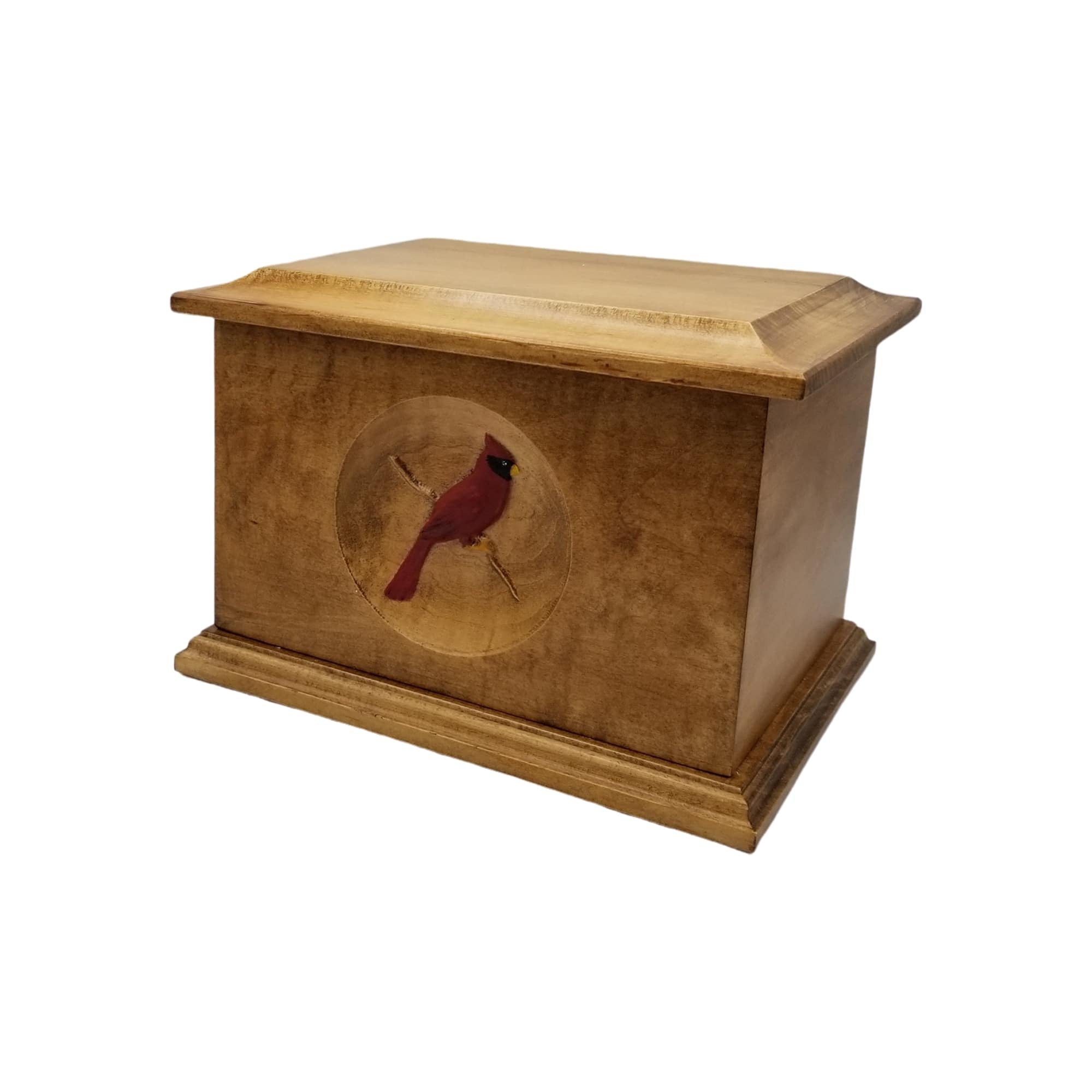 Groton urn with cardinal carving