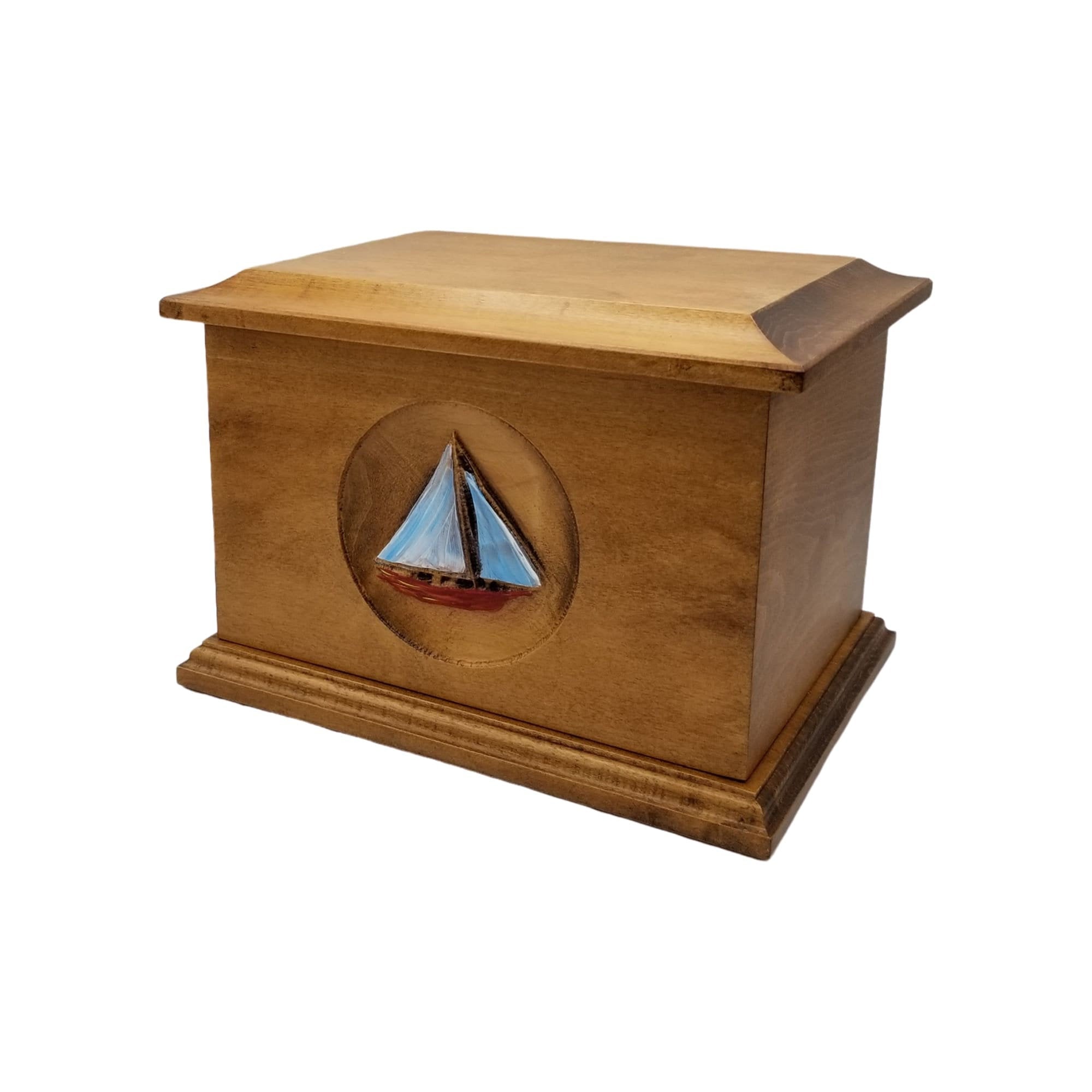 Groton Maple Sailboat Urn with a Huguenot Satin Finish Painted