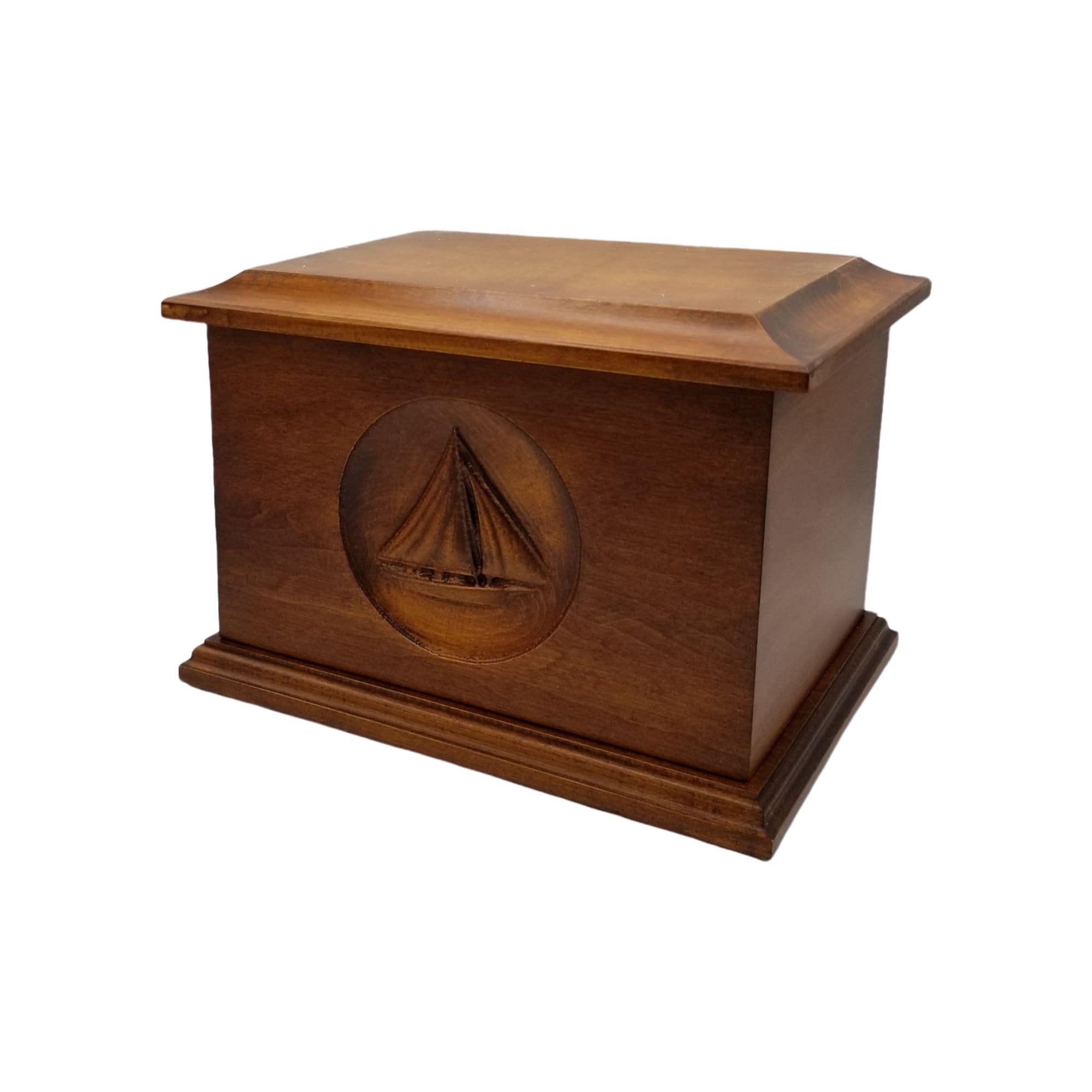 Groton Maple Sailboat Urn with a Walnut Satin Finish